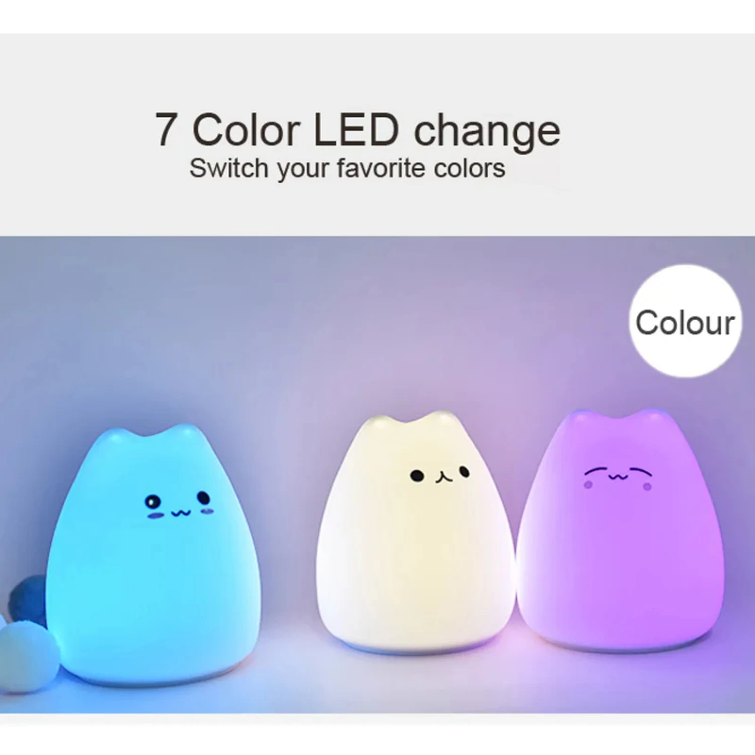 Adorable Wireless Sensor Silicone Cat Night Light - Charming LED Lamp for Child's Bedroom or Desktop Decoration - Battery Operat