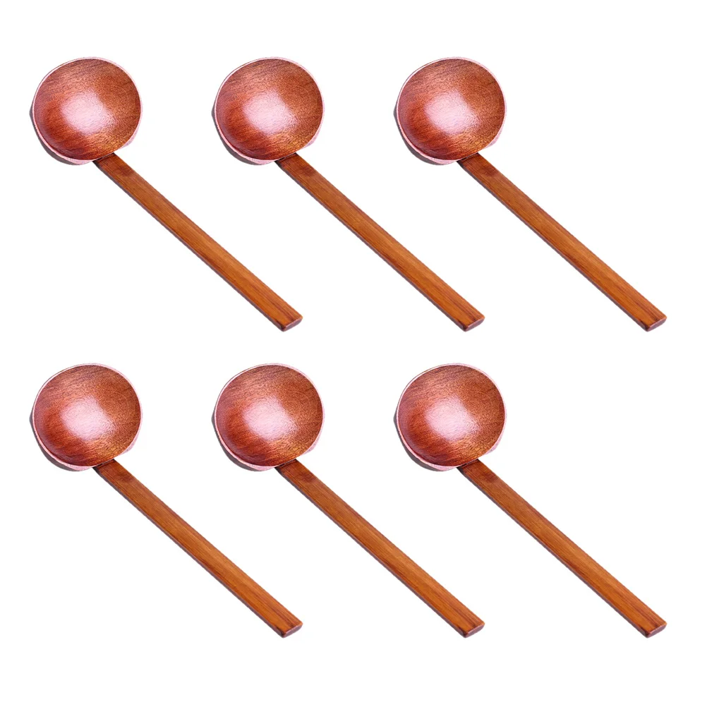 

6Pcs Wooden Soup Spoons Long Handle Anti-Slip Design for Cooking Stirring Serving Porridge Ramen Noodles Reusable