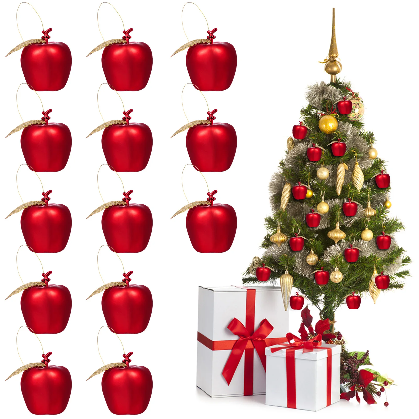 

24Pcs Christmas Tree Apple Hanging Ornaments Electroplated Red Mini Pendants Decorations for Holiday Party Home Office