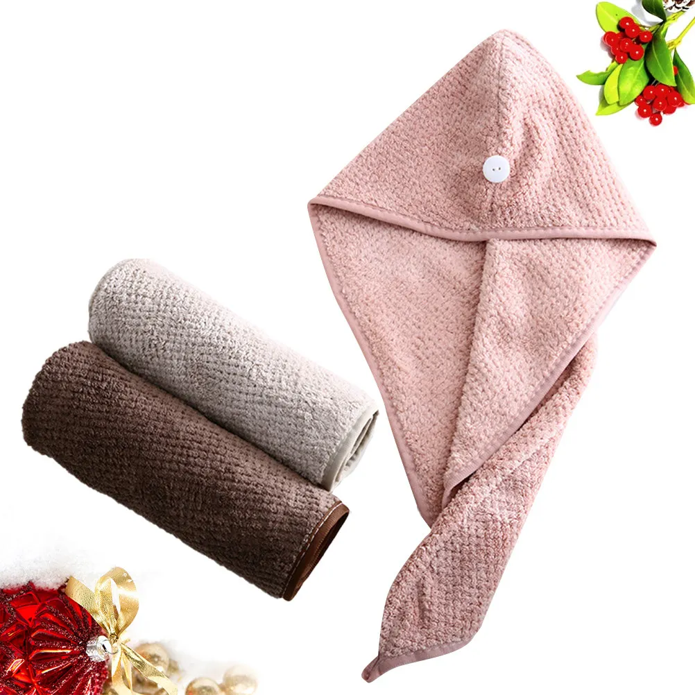 3Pcs Hair Drying Cap Quick Absorbent Drying Towel Wrap for Long Curly Straight Dyed Hair Home Travel Use