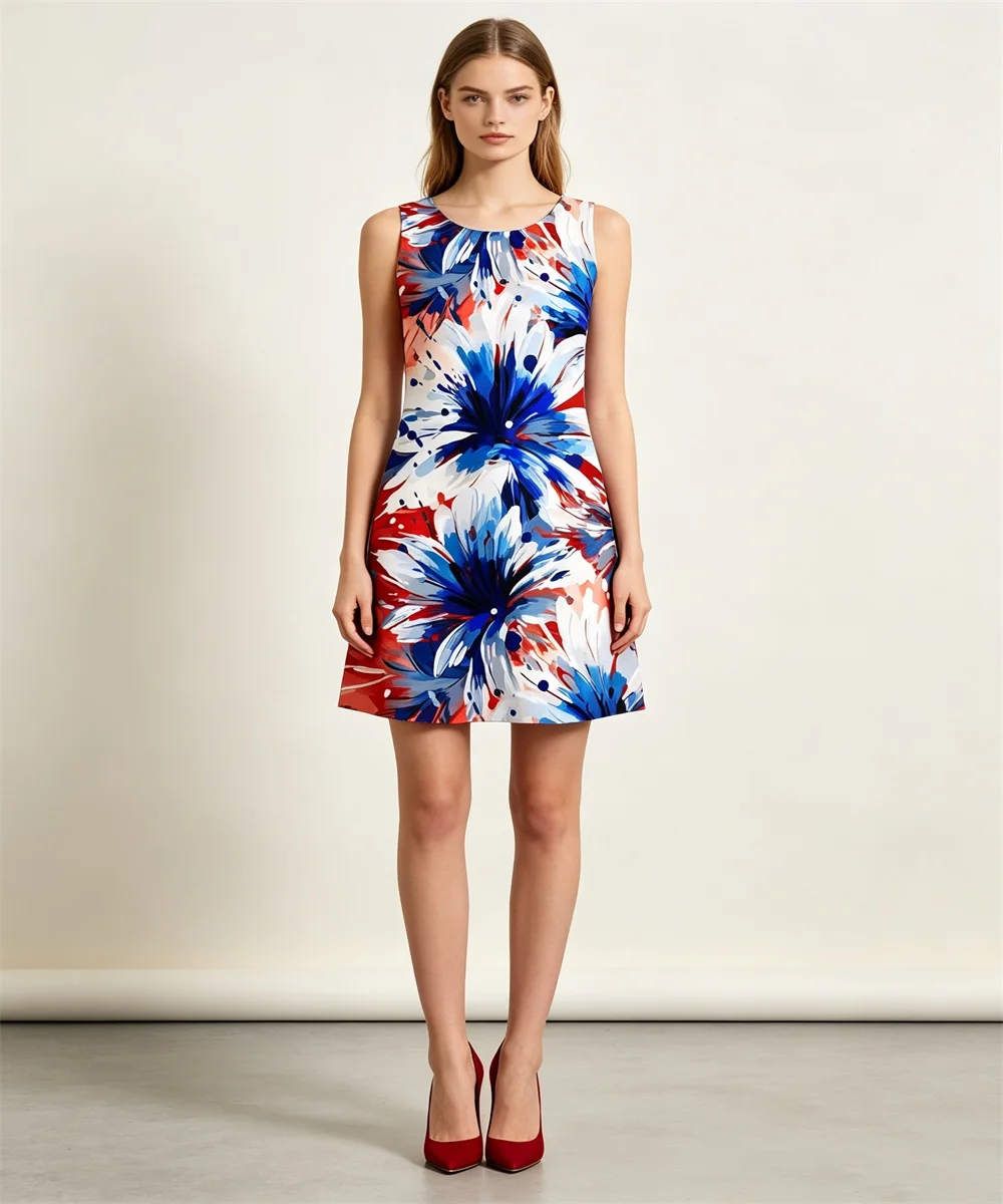 Ladies' summer new abstract graffiti style circular brush pattern printed vest skirt, elegant and casual sleeveless vest skirt