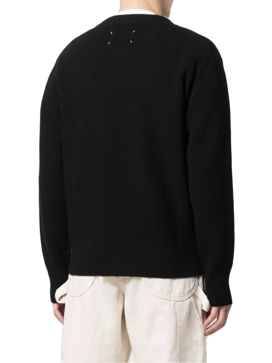 MM Style 21AW New Four Corner Stitching Wool Round Neck Black Pullover Men's and Women's Versatile Knit Sweater