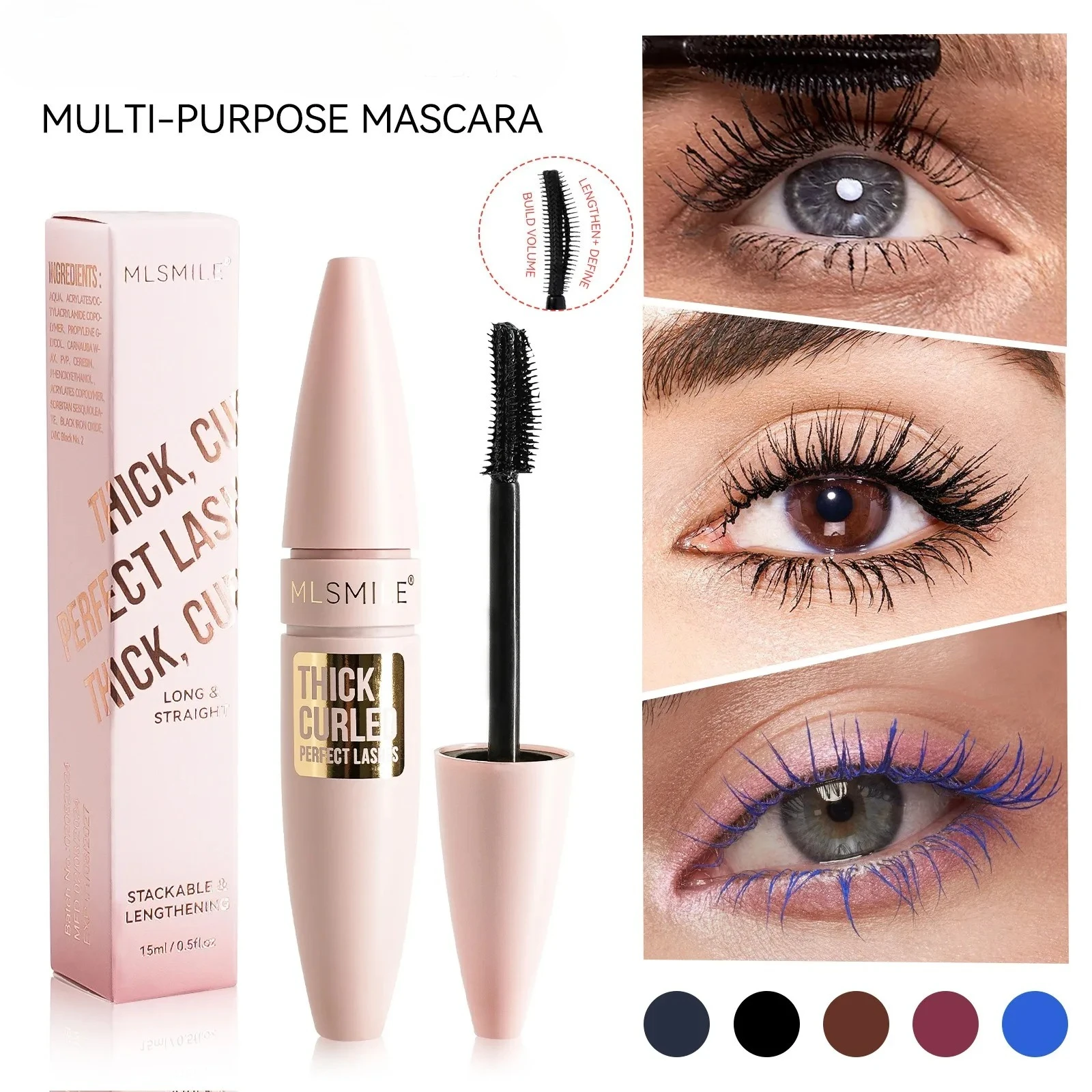 Colorful Mascara Thick Curl Waterproof Natural Eyelash Lengthens Long Lasting Quickly Dry Blue Brown Black Mascara Eye Makeup