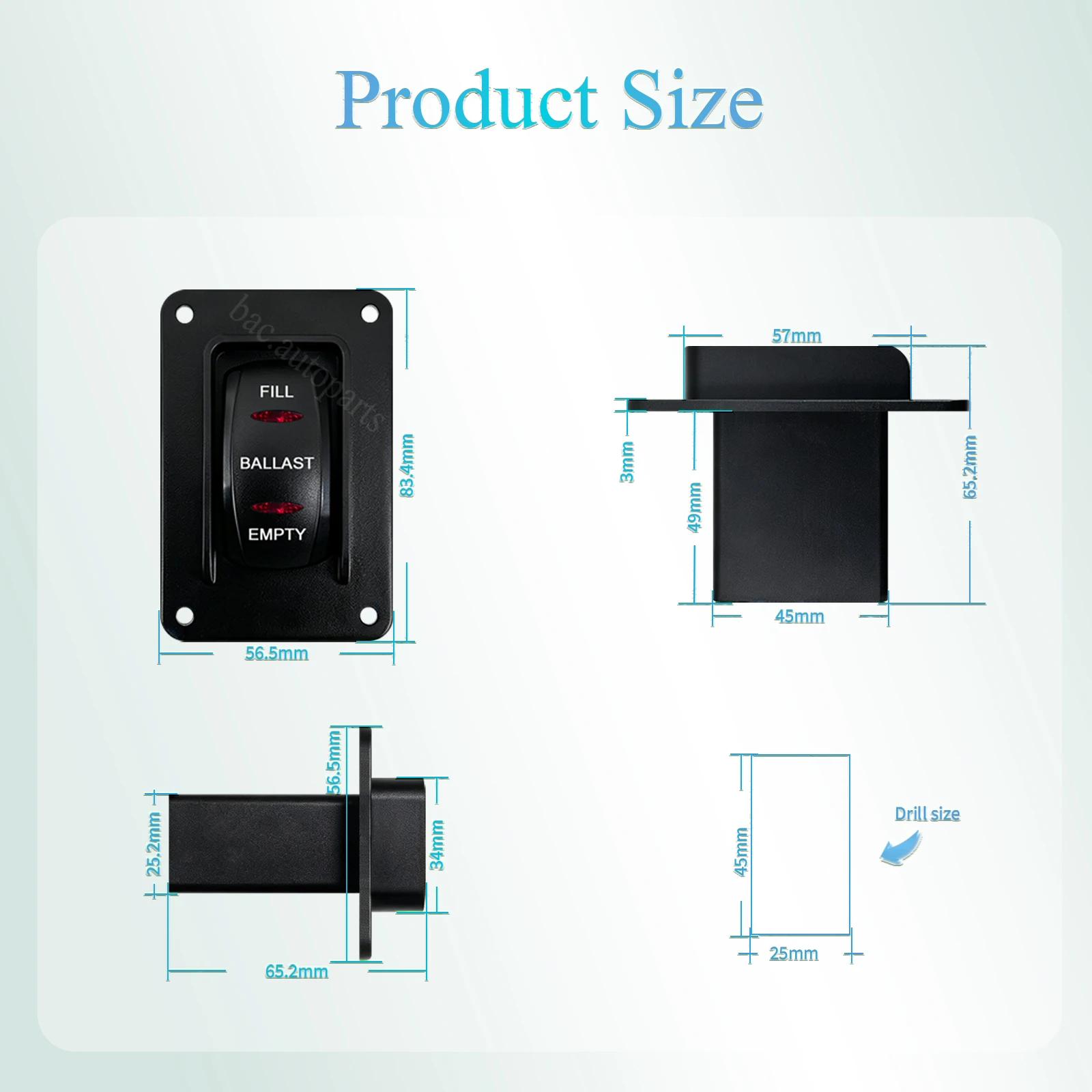 12V Waterproof Reverse Polarity Rocker Switch 4Pin ON-OFF-ON Bilge Pump Switch FILL BALLAST EMPTY for Marine Boat Ballast Pump