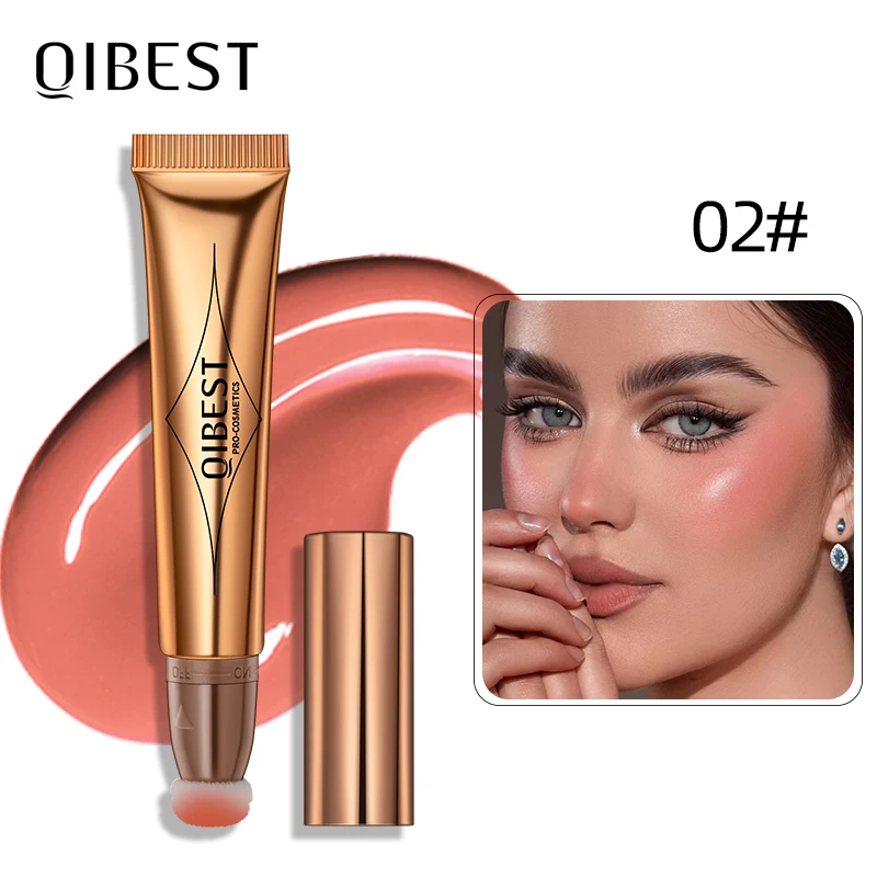 QIBEST Liquid Blush Face Makeup Blush Creamy With Cushion Applicator Moisturizing Lip Cheek Eye Multi-use Stick Blusher Makeup