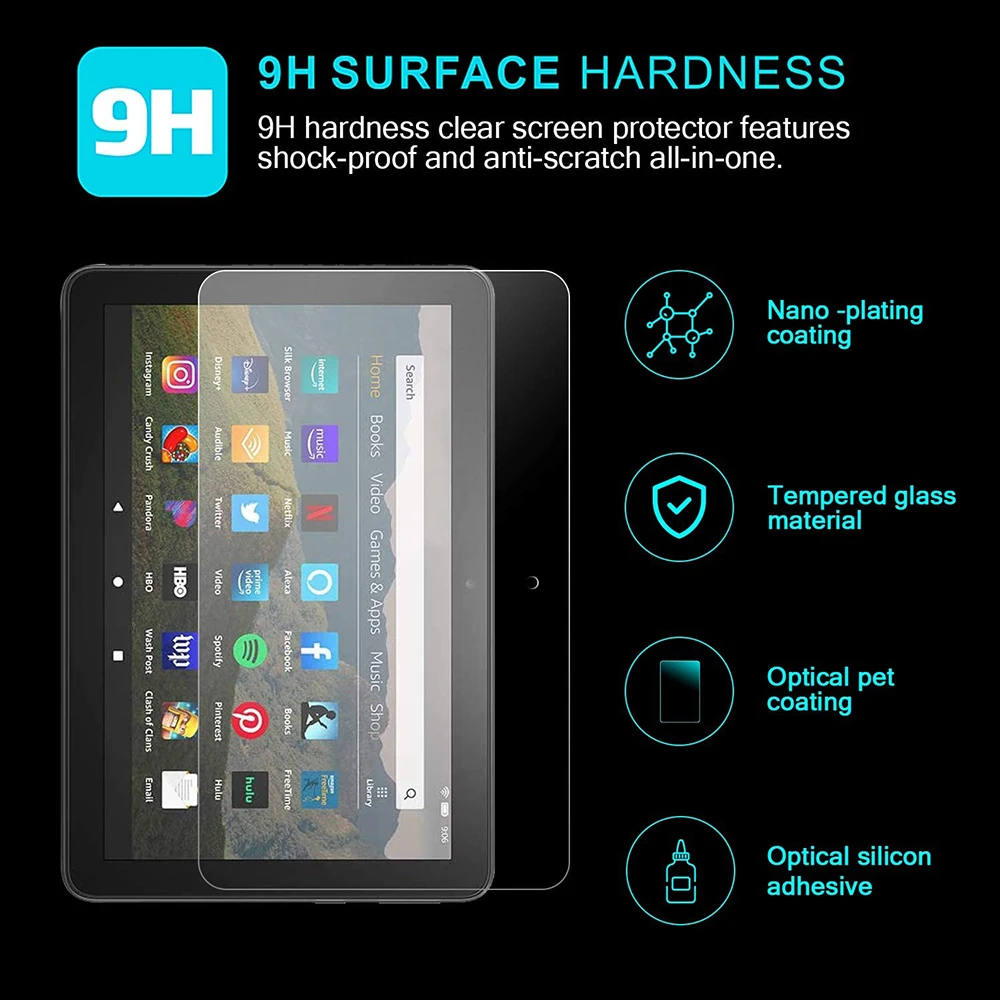 2Pcs Tempered Glass for Fire HD 10 Plus 2021 11th Gen 9H Explosion Proof Anti-fingerprint Full Film Tablet Screen Protector