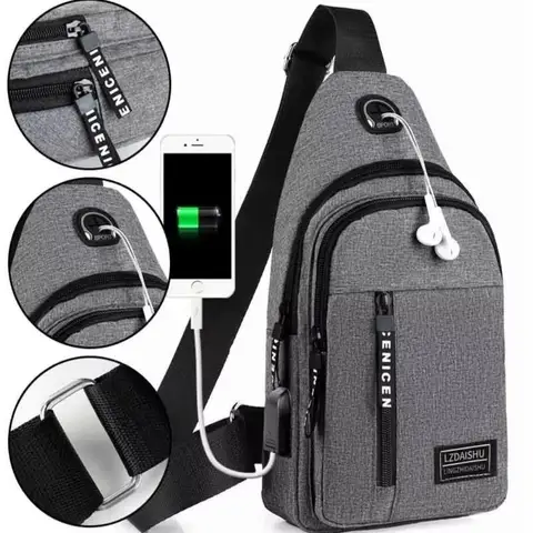 Waterproof Men's Chest Bag Durable Nylon Adjustable Shoulder Strap Waterproof Messenger Bag Earphone Hole Design Multi-pocket