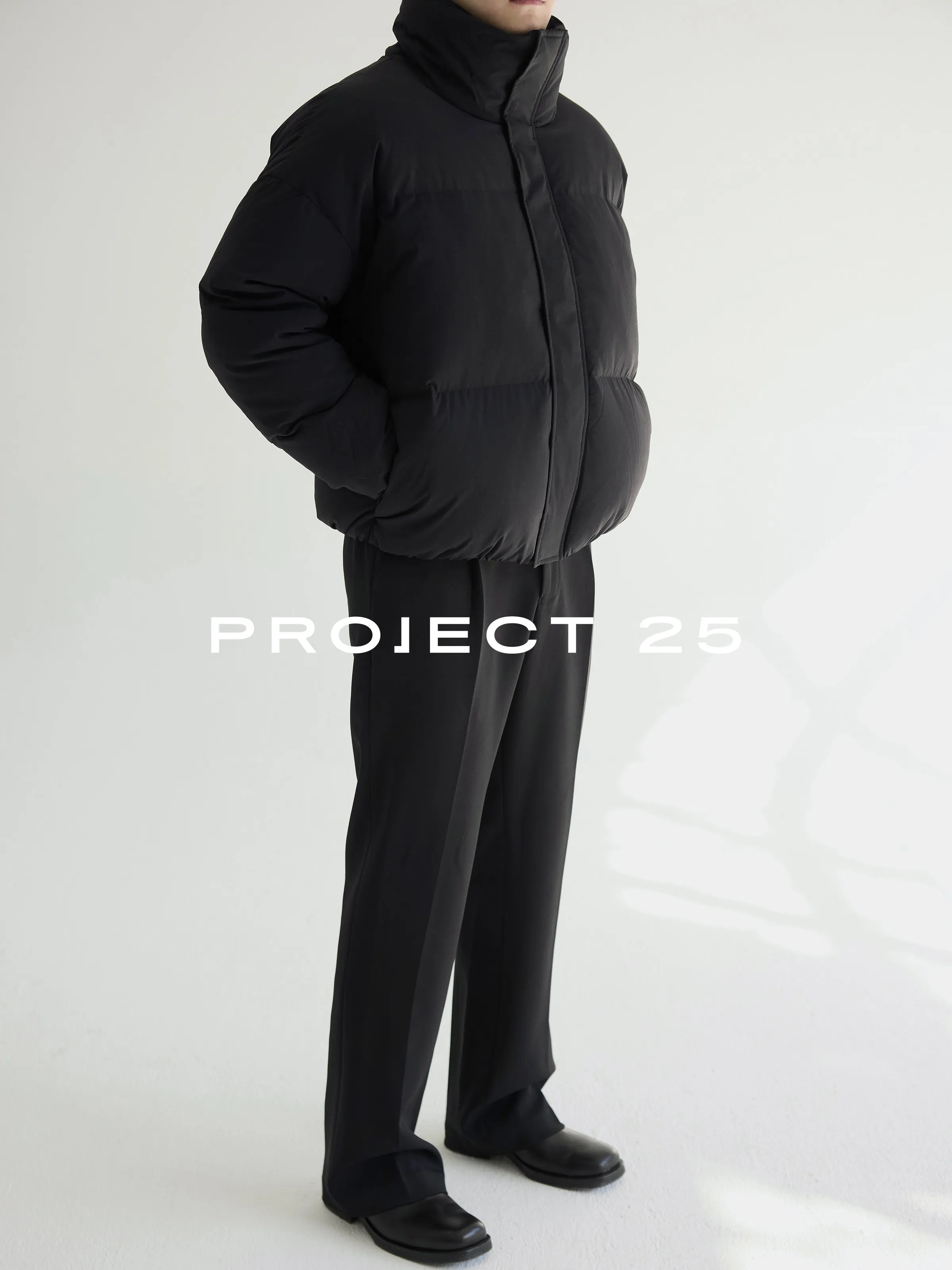 PROJECT 25 Jaket Pendek Pria Baru Isi 90% Bulu Bebek Putih, Bahan Nilon Bertekstur 3-Lapisan, Kerah Tinggi, Model Longgar, Hangat