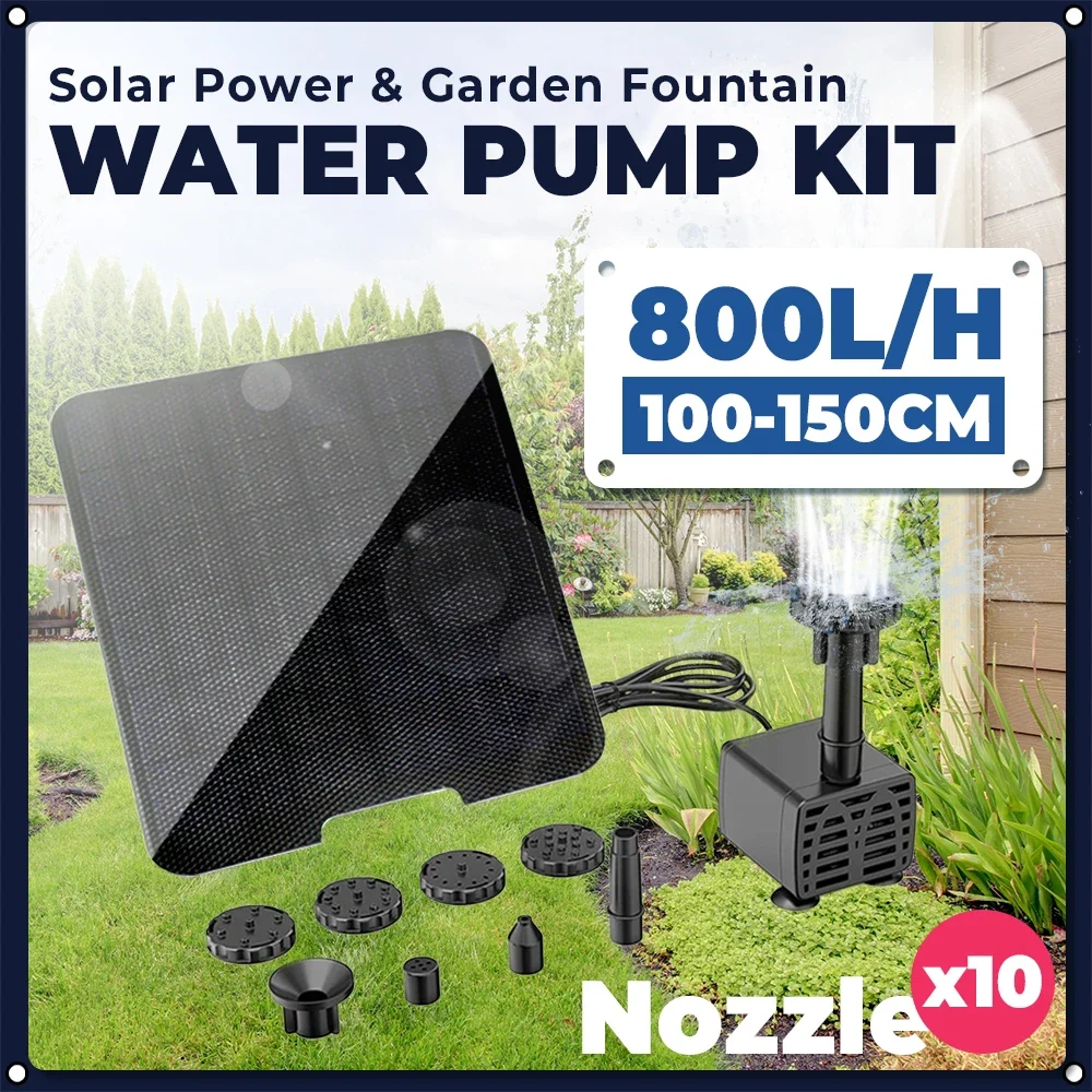 15W Solar Fountain Pump,with 10Nozzles and 6ft Water Pipe,Solar Powered Pump for Bird Bath,Pond,Garden and Other Places