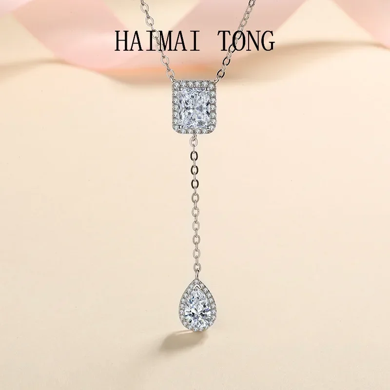 

HAIMAITONG moissanite diamond necklace, women's neck chain, sapphires platinum 950 jewelry, pearl stud earrings