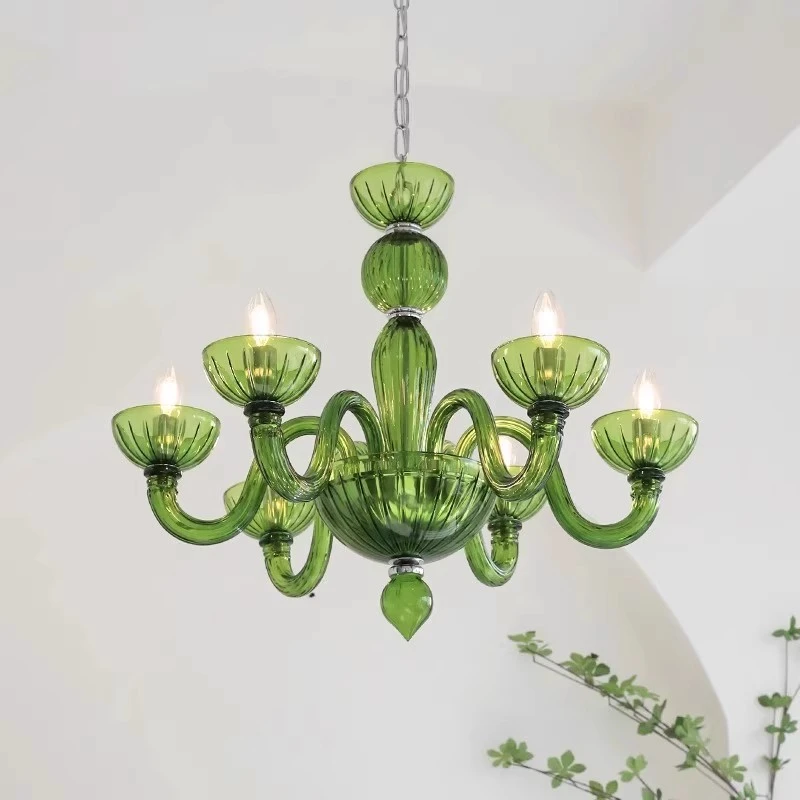 Modern Colorful Glass Chandelier Luxury Retro European Stylish Ceingling Hanging Lamp for Restaurant Living Room Bedroom Kitchen