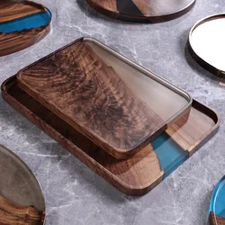 Walnut resin dry bubble tray round kung fu tea set tray size solid wood tea tray rectangular drainage tea sea