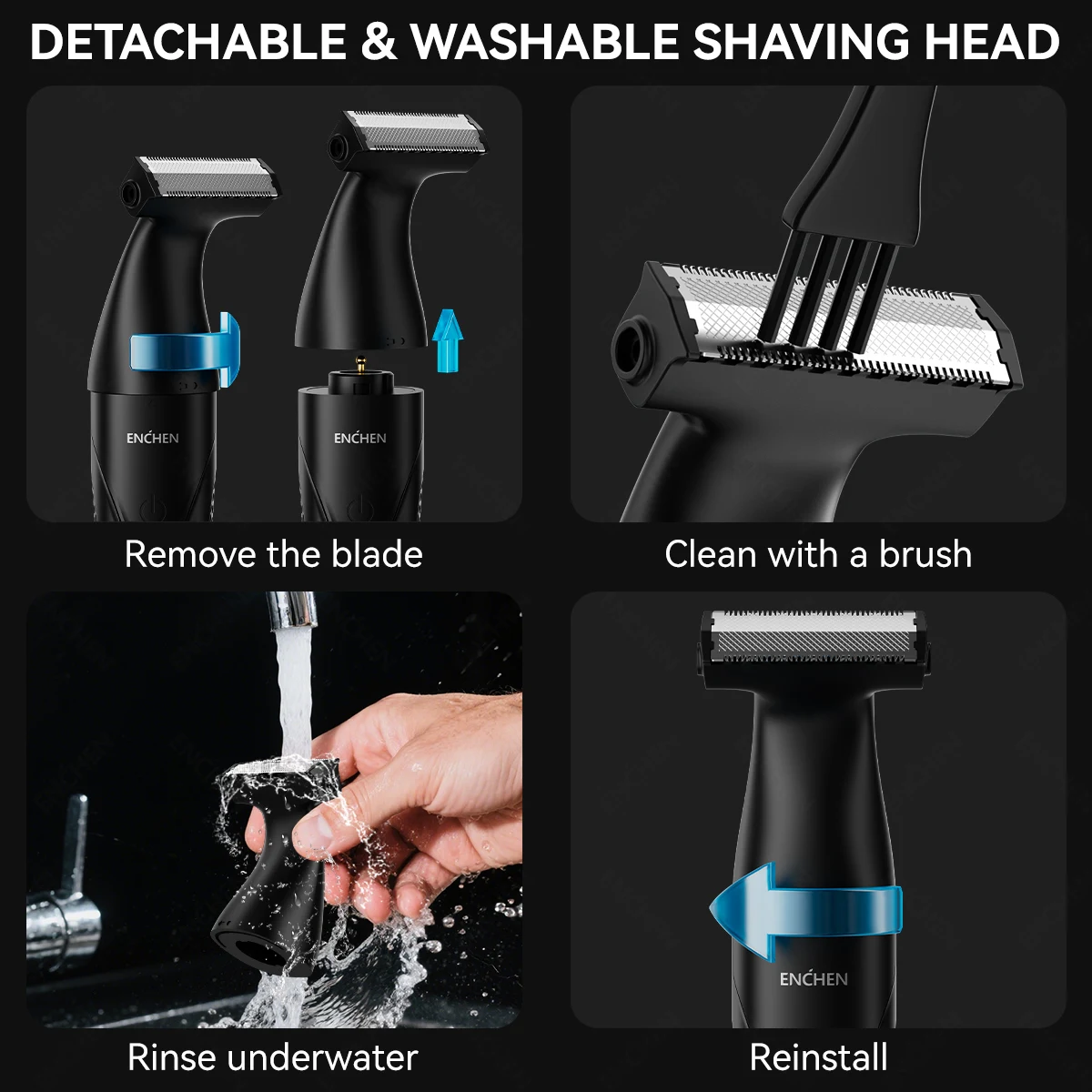 ENCHEN ماكينة حلاقة كهربائية احترافية للجسم للاستخدام الجاف والرطب ماكينة تشذيب الشعر ماكينة تشذيب اللحية ماكينات قص الشعر شفرات حلاقة ماكينة حلاقة Spark5