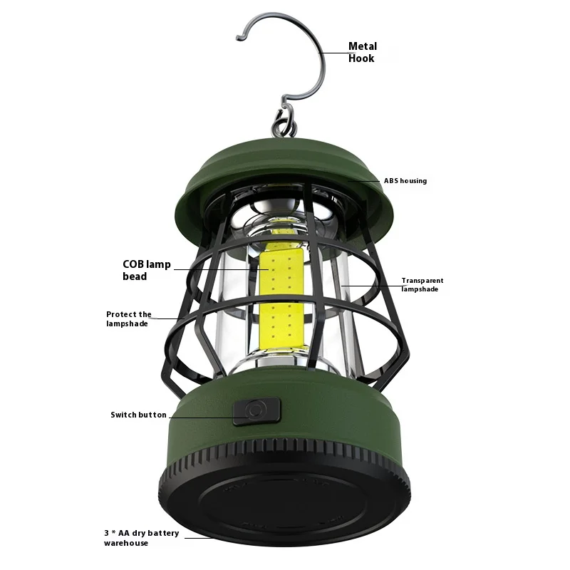 Outdoor Camping Lights Portable Handheld Hanging Tent Lanterns Retro Ambiance Lamp Gift with Hook Use 3XAA Battery Power Supply