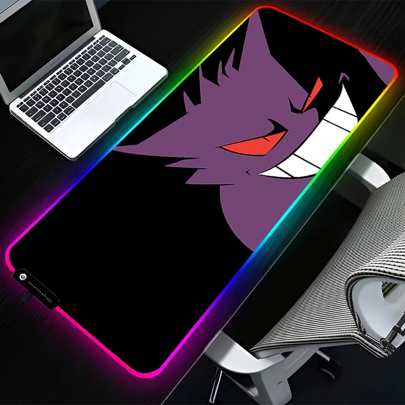 

RGB светодиодный коврик для мыши резиновый HD коврик для мыши компьютерные игровые аксессуары коврик для клавиатуры офис P-pokemon Gengar Decoracion настольный коврик для мыши