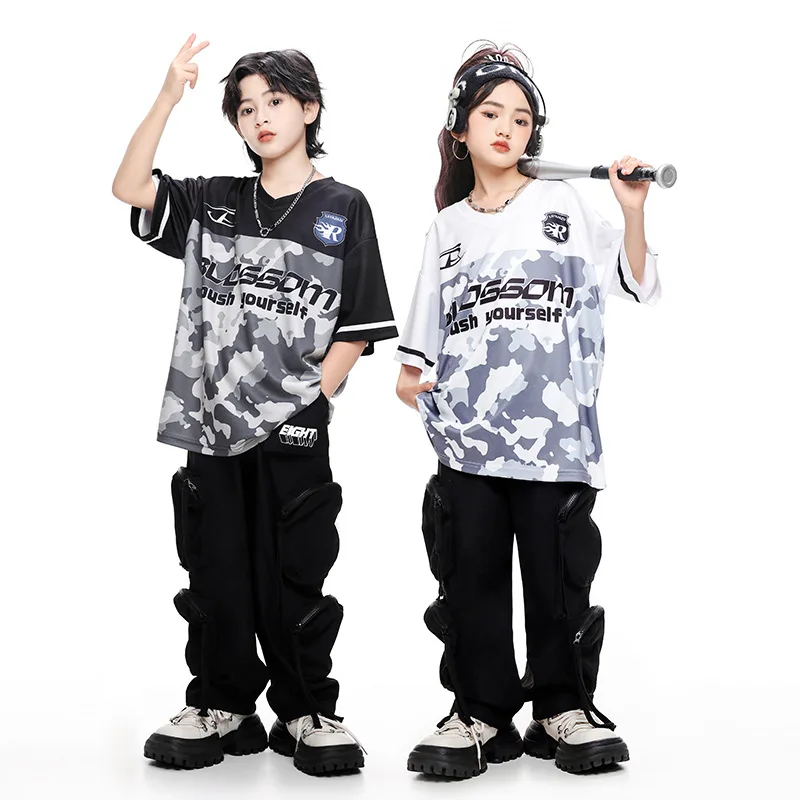 Boys Hip Hop Dance Clothes Sets Kids Camo Tops Cargo Pants Jazz Practice Clothing Summer Short Sleeves Street Dance Outfit Rave