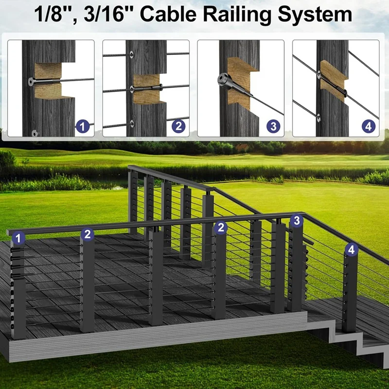 Cabo de aço inoxidável para cabo Railing Posts, Cable Railing, Angled Cable Railing, 1 em, 8in, 5 em, 32in, 3 em, 16in Deck, 20 Pack