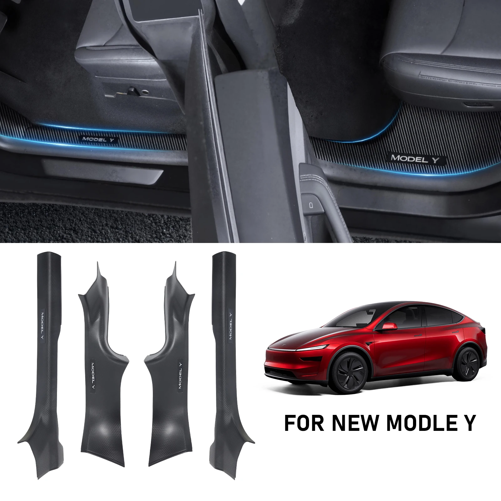 

4 Pcs Front Rear Threshold Strip Door Sill Protector For New Tesla Model Y Juniper 2025 2026 Anti-kick Guard Panel Waterproof