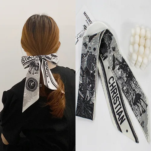 Imagen 2 del producto Diadema con bufanda de seda Vintage, banda para el pelo con lazo de verano, accesorios para el cabello para mujer