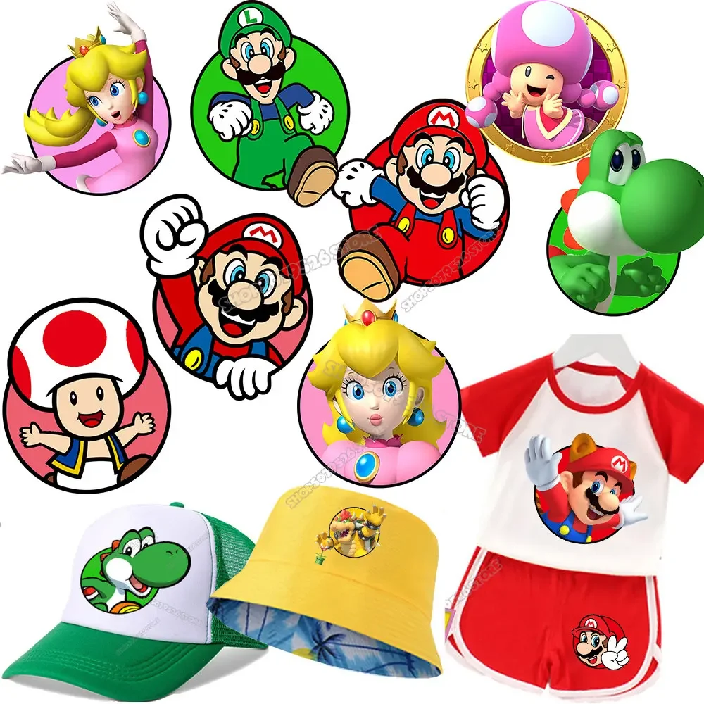 Parche de Super Mario Bros para ropa, pegatina de Luigi, Peach Princess, camiseta de Anime de dibujos animados, transferencia caliente, aplique de