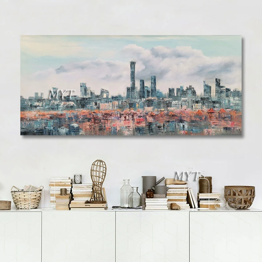 

Acrylic Design Art Poster Modern Artistic Pictures Of Abstract Canvas Paintings Frameless City Building Landscape Oil Painting