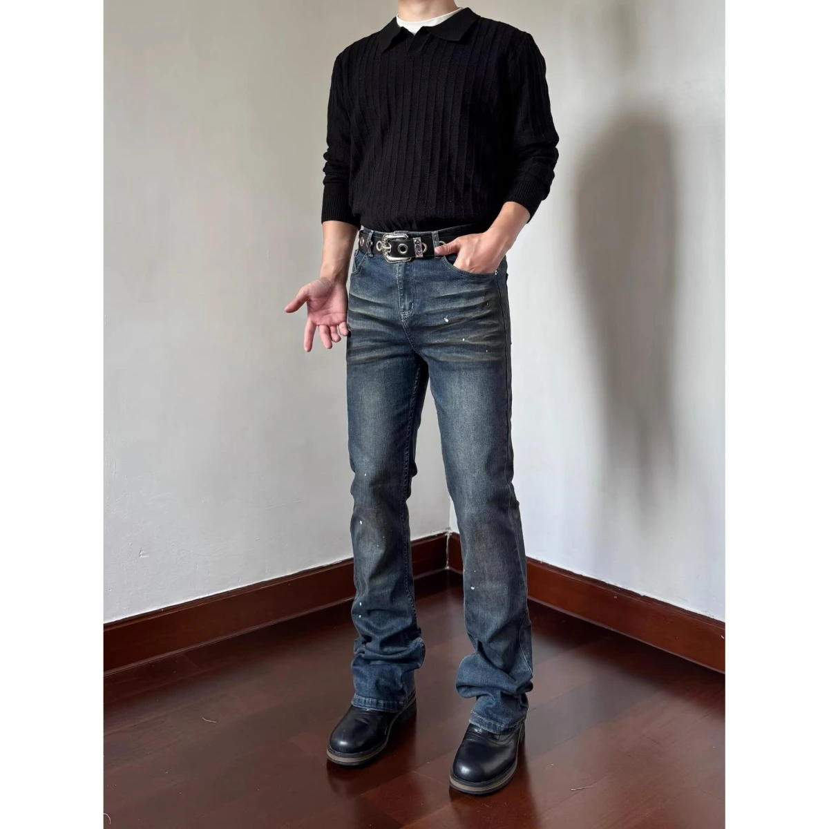 

High Waist Stretchy Micro Flared Jeans Women Tall Slim Extended Length Floor Length Pants Casual Wear Cotton Polyester Blend