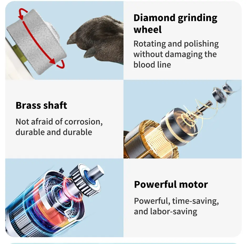 전기 강아지 손톱깎이 그라인더, 충전식 USB 충전, 애완 동물 조용한 고양이 발, 손톱 손질 트리머 도구
