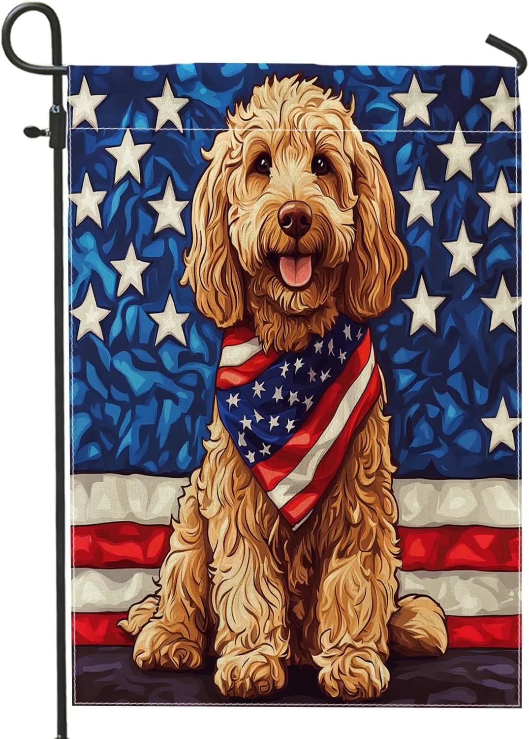 4th of July Golden Doodle Garden Flags 12”x18” Double Sided for Outside Decorative, American Independence Dog FrontYard Canv WZZ