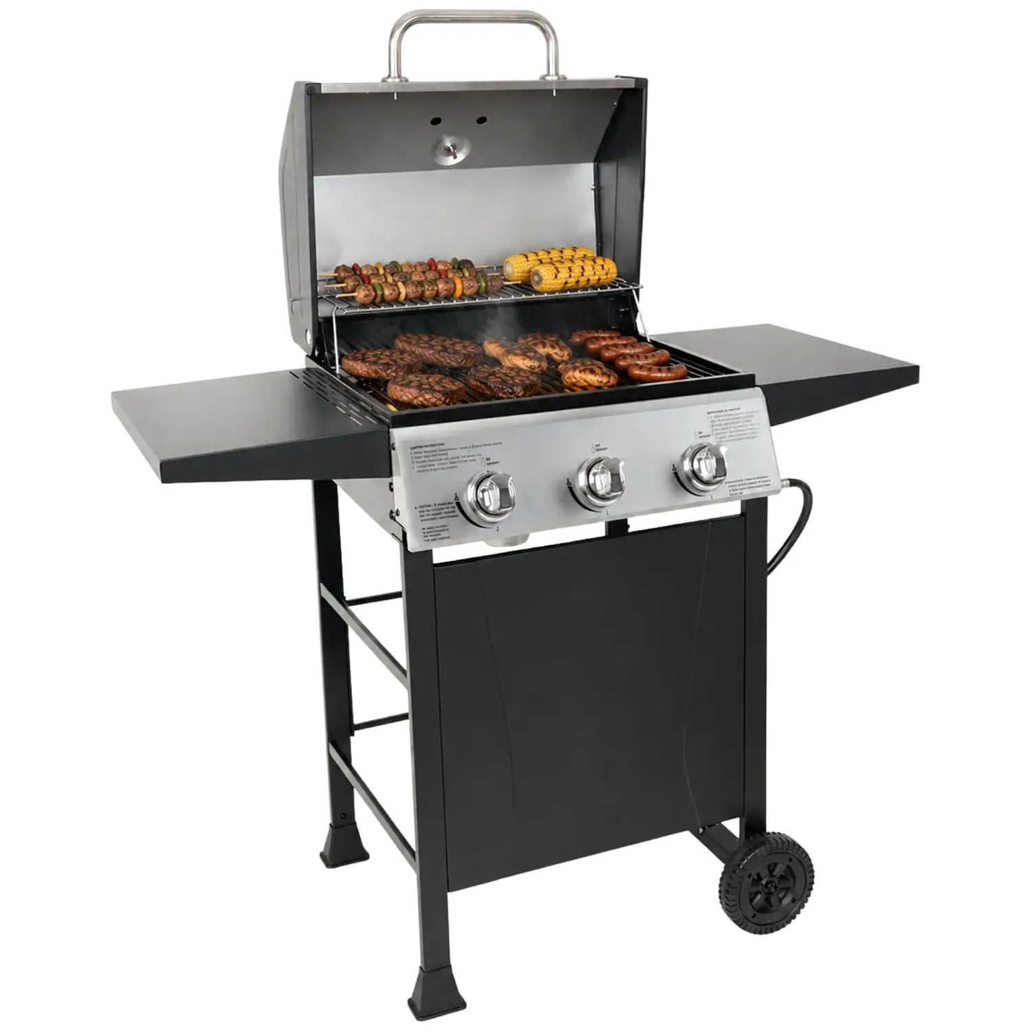 Grill Boss 3 Burner Propane Gas Grill, Portable BBQ, Lid, Wheels & Shelves, Customized