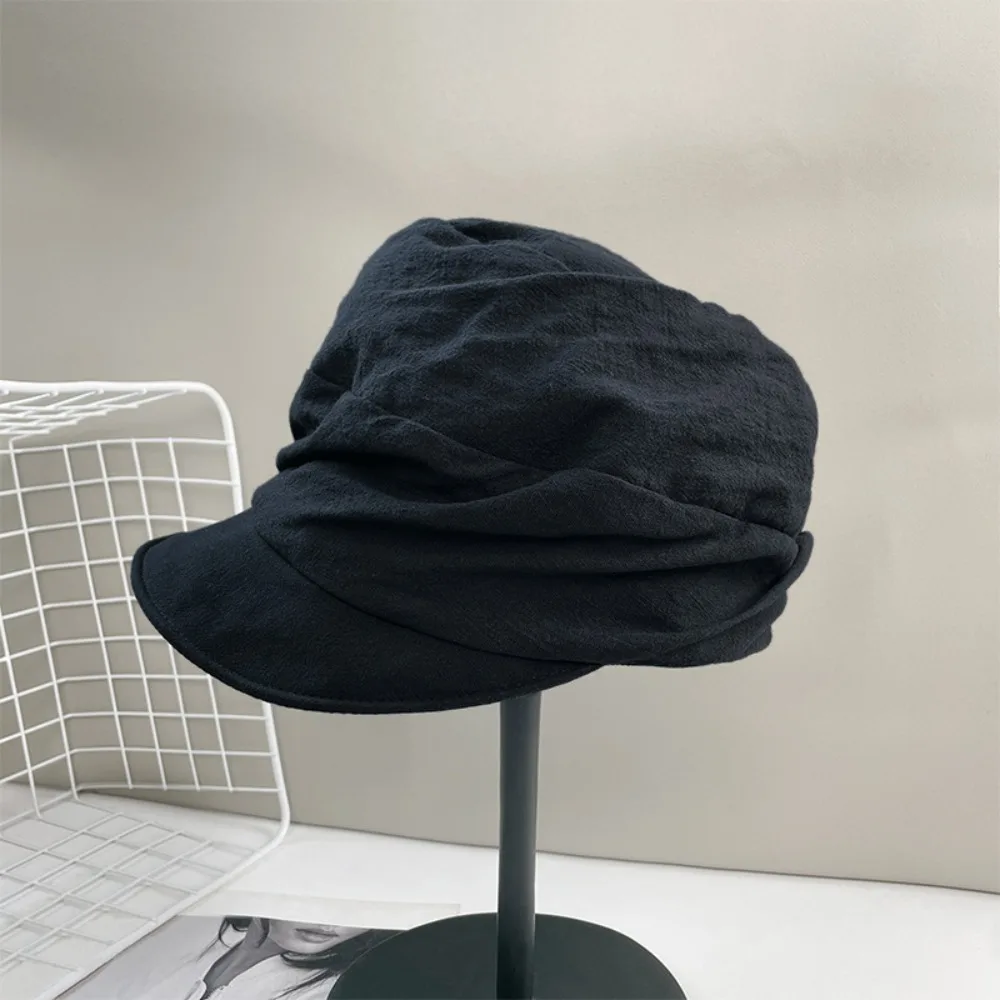 Ins Japanese Linen Berets Pleated Classic Newsboy Hats Versatile Soft Peaked Caps Women