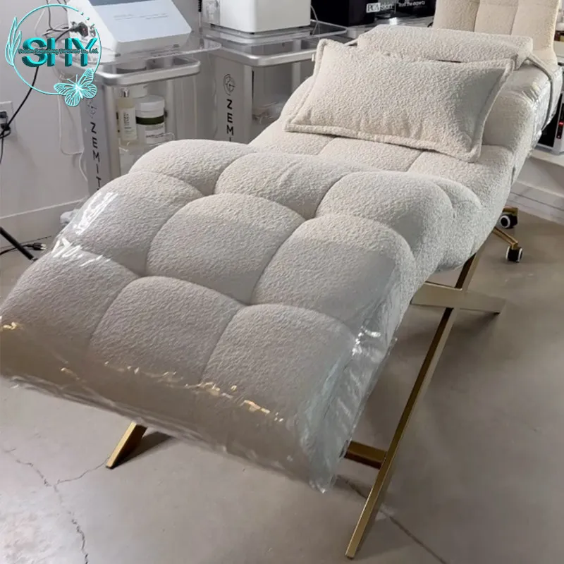 

White Metal Eyelash Eyebrow Bed Fixed Headrest Lashes Modern Simple Design Facial Beauty Salon Hospital Use