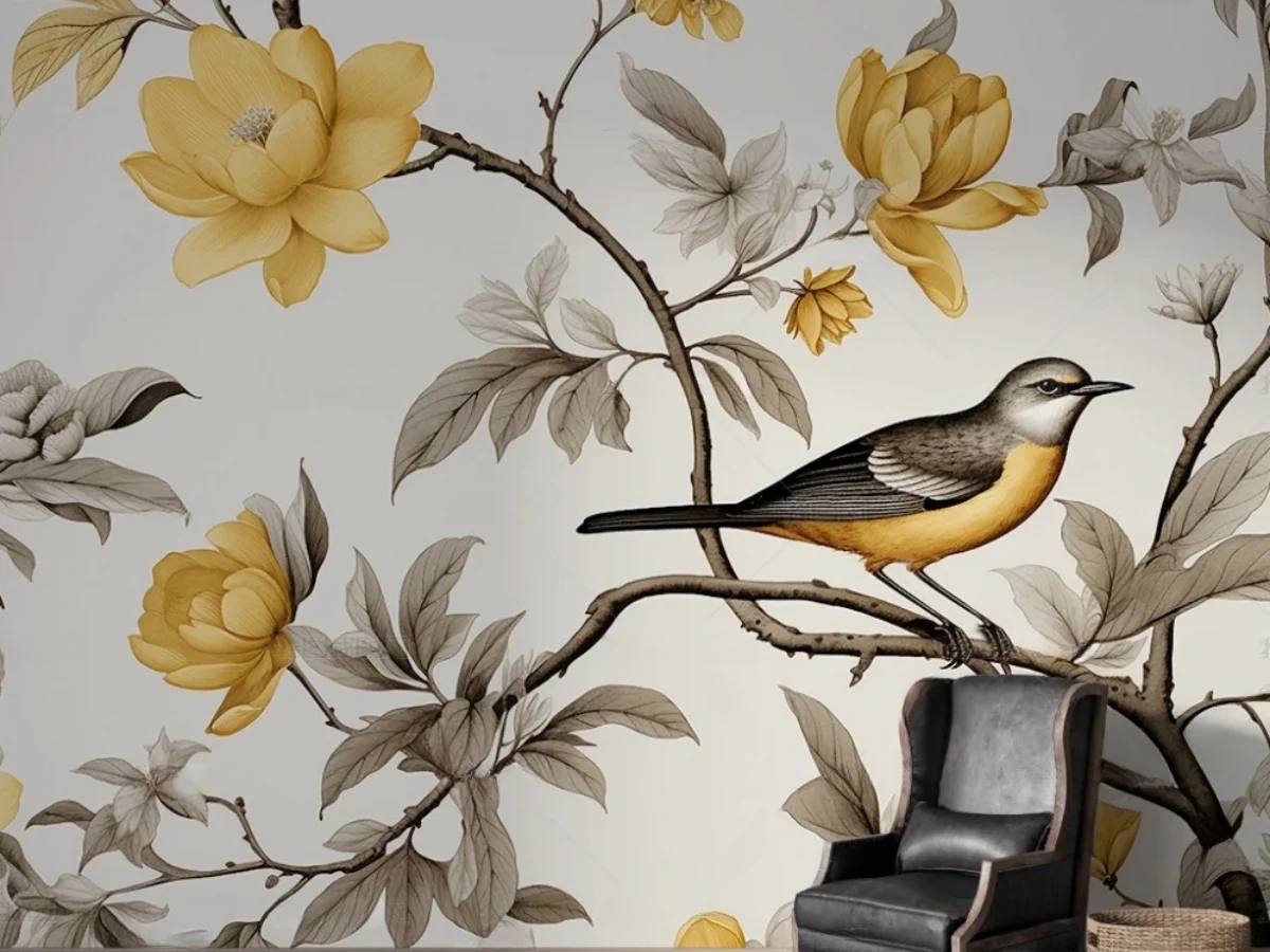 Customized mural vintage tropical rainforest palm banana leaf decoration painting vintage flowers birds branches 3d wallpaper