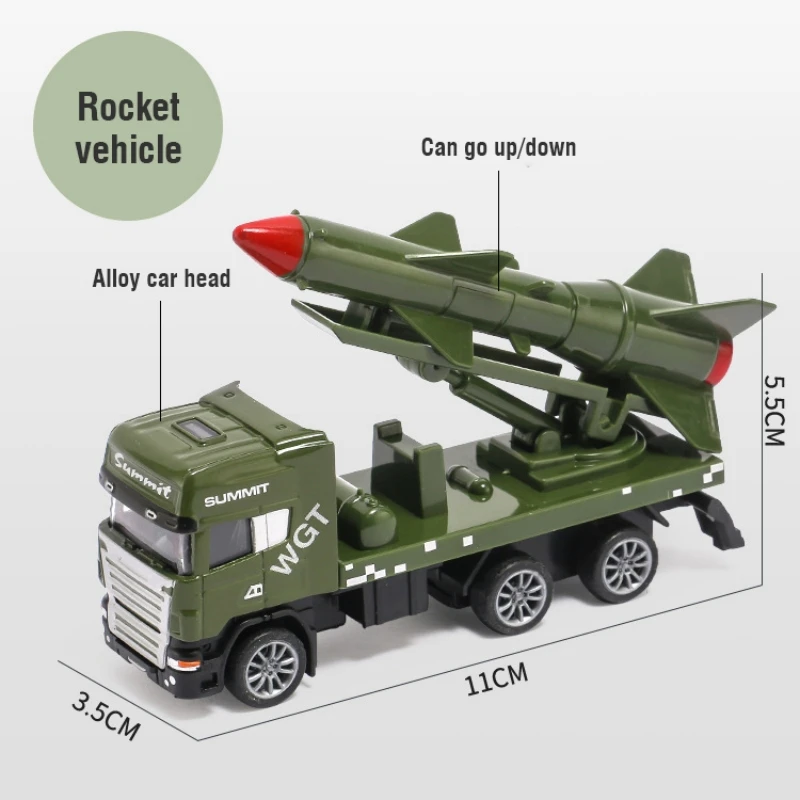 Modelo de coche extraíble de aleación para niños, simulación de Mini camiones del ejército, vehículo de transporte de cohete de inercia, juguete para regalo de cumpleaños, 1:64