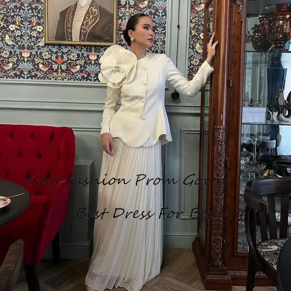 Handmade A Line Prom Dress Saudi Arabia Fold Draped Zipper Long Sleeves Flowers Wedding Party Gowns فستان حفلة موسيقية For Women