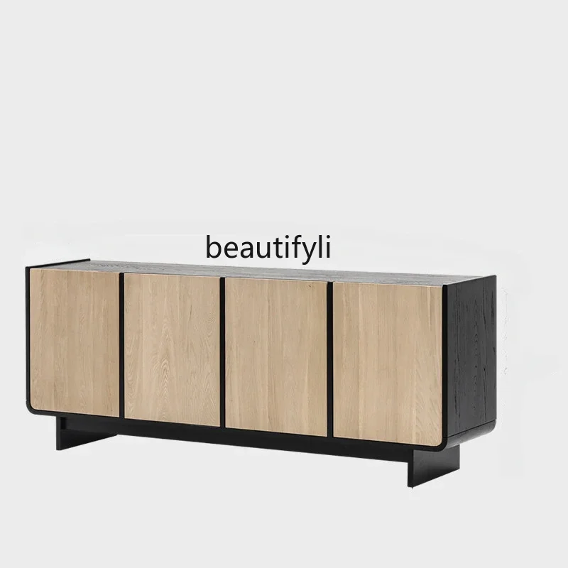 

VSolid Wood Entrance Cabinet Model Room Household Storage Cabinet Japanese Design Log Sideboard Cabinet
