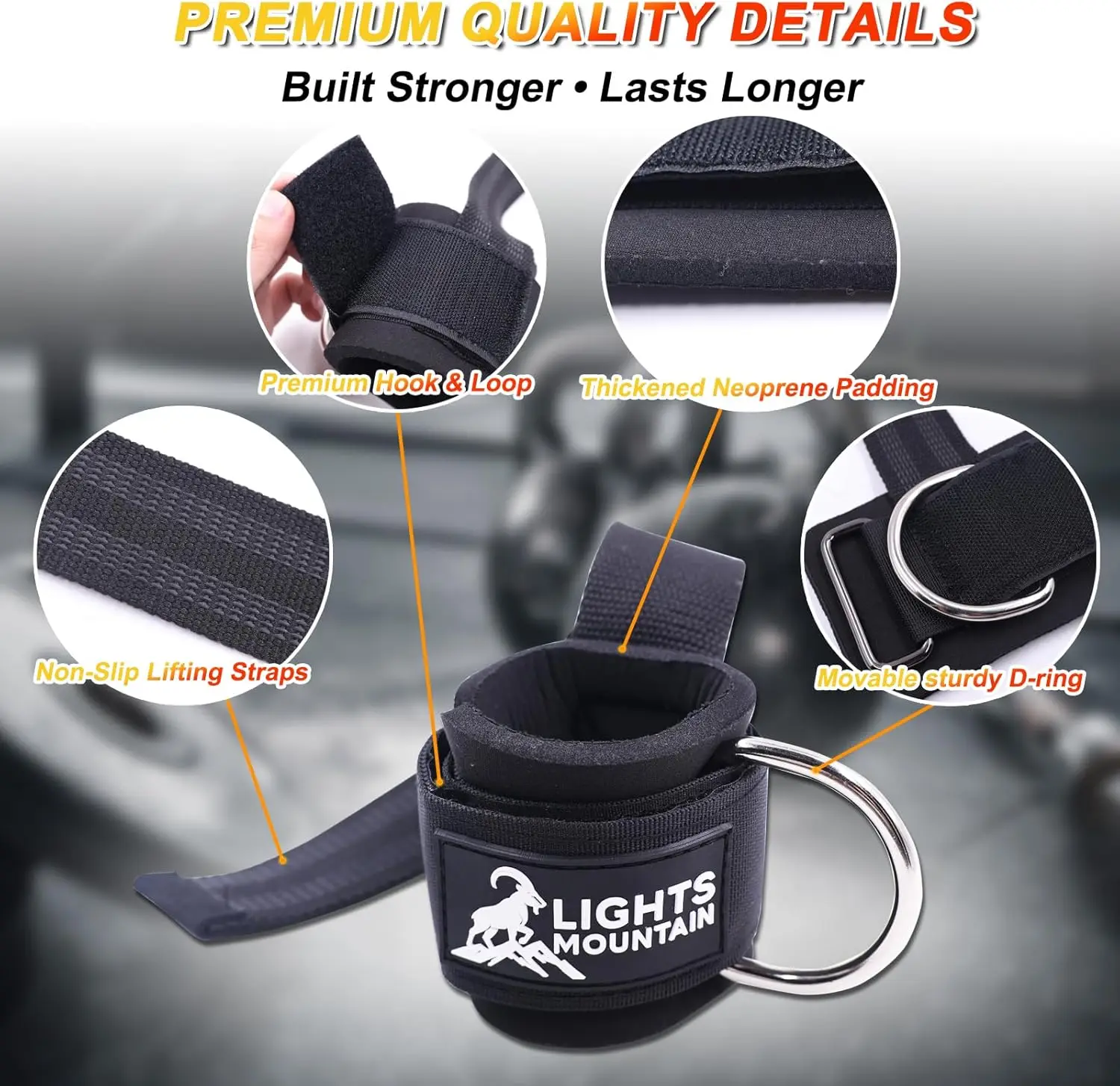 Lights Mountain Adjustable Wrist Cuffs Weight Lifting Straps with Sliding D-Ring – Heavy Duty Gym Attachments for Cable Machines