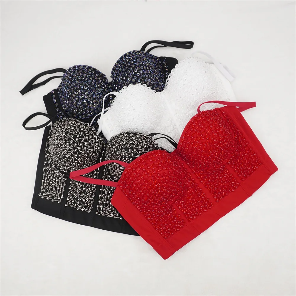 

Beaded Diamonds Fishbone Shaping Bra Heavy Duty Gathering Corset European And American Style Spice Girl Trend Suspender Style