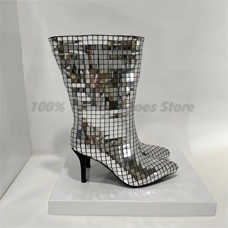 

Fashion Show Shiny Film Large Tube Fashion Short Boots Sexy Banquet Plus Size Women's Boots European and American Cross-Border