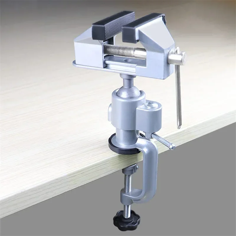 360° Swivel Bench Vise Aluminum Alloy Table Clamp With Rubber Jaws Woodworking Drilling Repair Tool 6cm 7cm