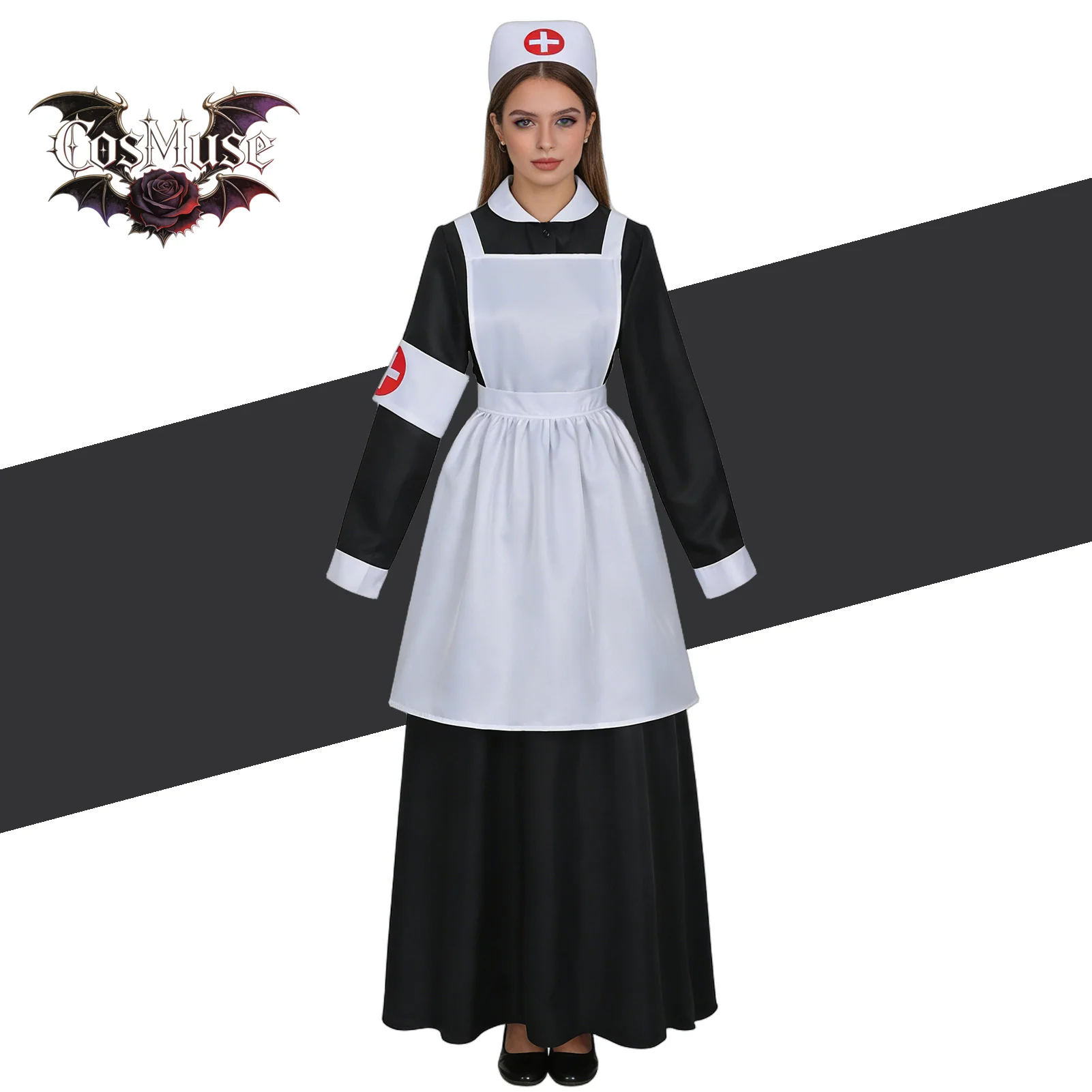 

Medieval War Doctor Nurse Costume - Monastery Nun Fancy Dress Halloween Victorian Uniform