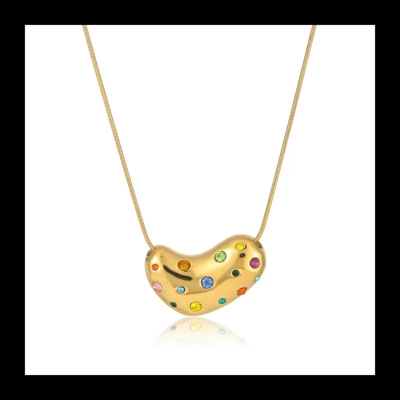 الرياح الباردة التيتانيوم الصلب ثعبان العظام سلسلة مطلي 18K الذهب هندسية اللون الزركون الخوخ القلب قلادة Ins قلادة من الفولاذ المقاوم للصدأ
