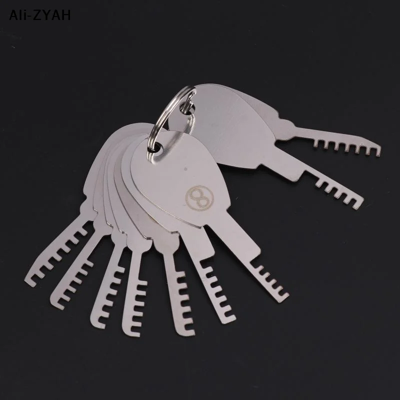 1 Set HUK Tools Stainless Steel Comb Lock 9in1 Full Set Repair Tool Stainless Steel Key Blank