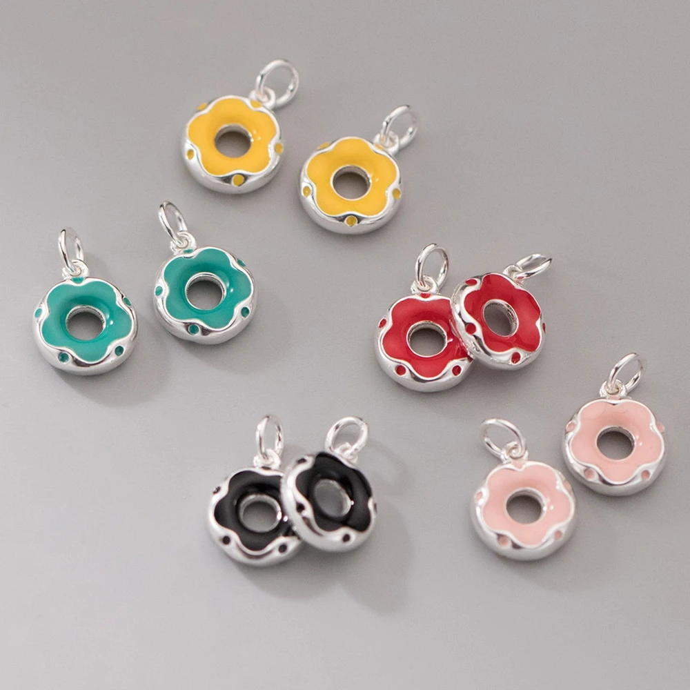 

925 Silver Charms Doughnut Pendant Charms DIY Pendant Necklace Accessries Jewelry Silver 925 Round Colorful