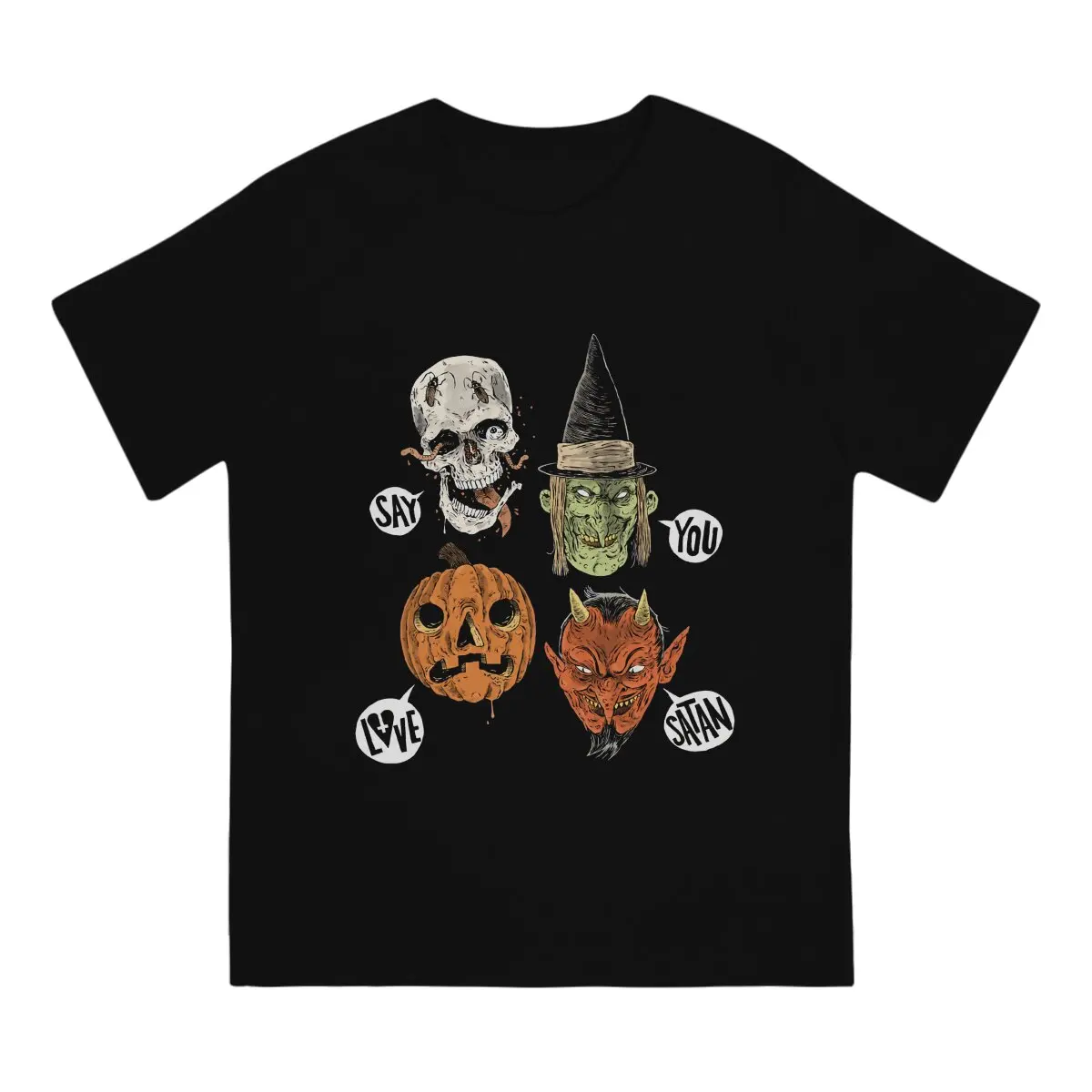 T-shirt de poliéster elegante para homens, roupas Creepshow, diga que ama, Satanás, novo design, grande venda