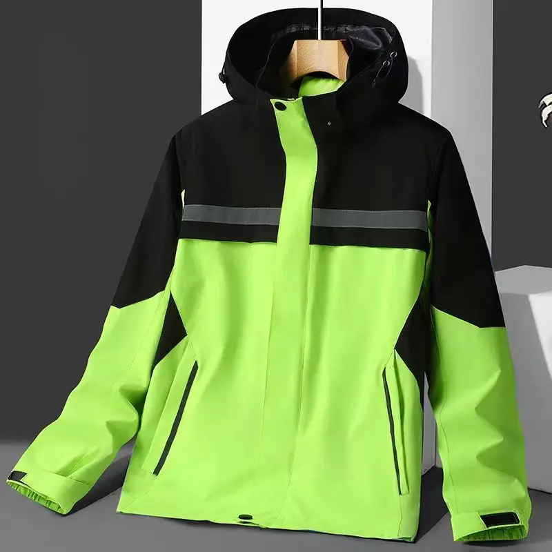 New men's jacket, fashionable reflective striped hooded jacket, outdoor sports zipper clothing, customizable logo printing