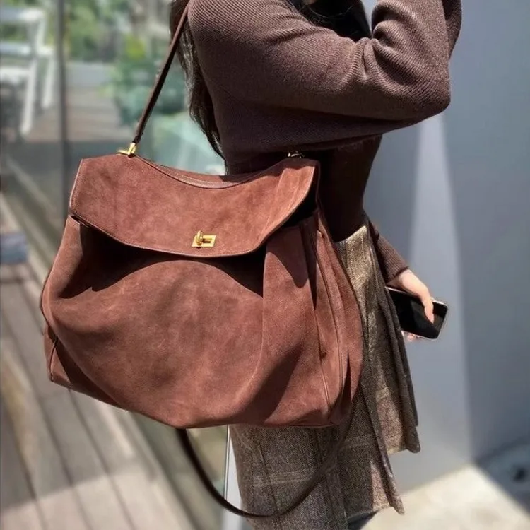 

Retro Suede Matte Tote Bag oulder Crossbody Commuter Bag Large Capaci Women's Bag American Retro Sle PU Leather Handbag