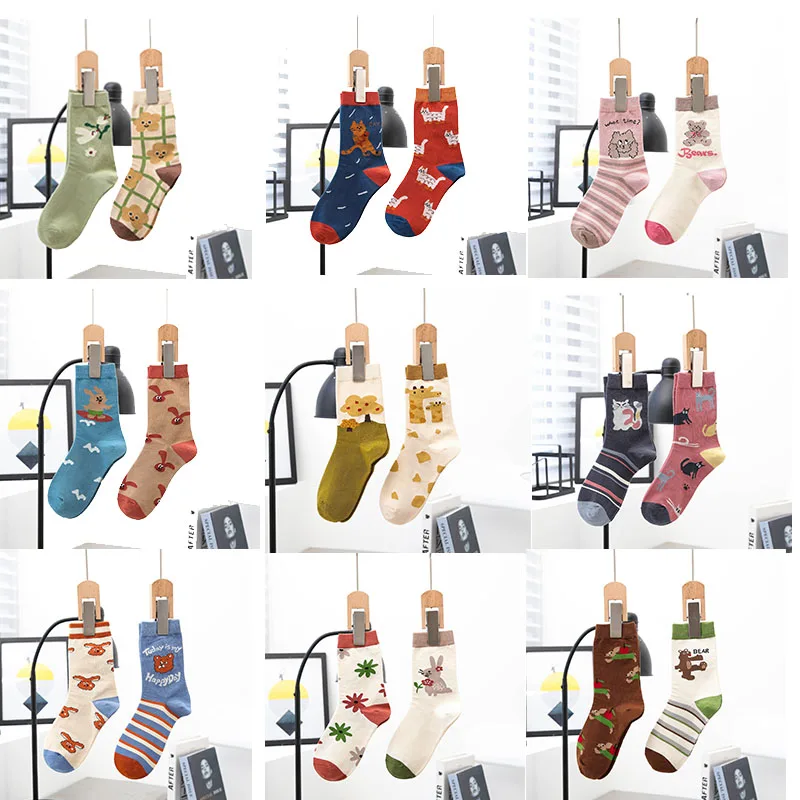 AB version cartoon long tube cotton socks, fashionable and cute Korean version street INS style college student sports socks