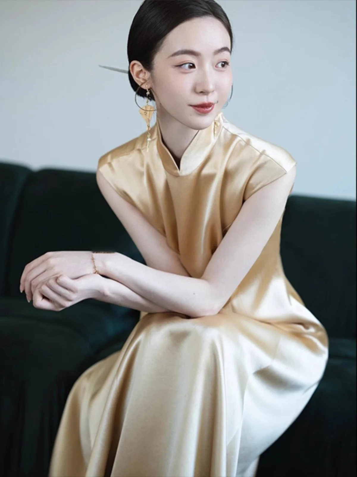 

Ele Gold Qipao Wedding Dr Cusizable Chinese Sle Long Evening Gown for Women Suitable for Various Ocns