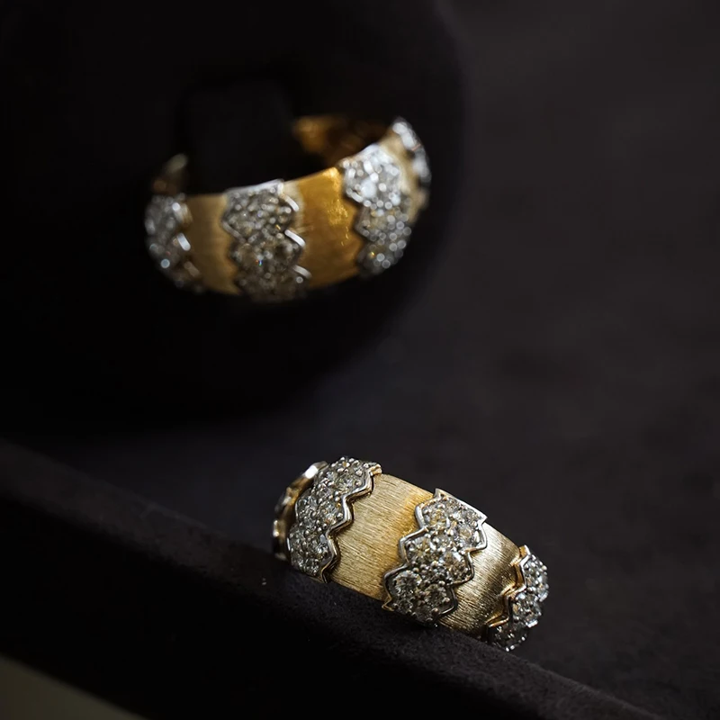 Aazuo Fine Jewely Real 18K Yellow Gold  Natrual Diamonds Vintage Style Wire Drawing Lace Rings Gift For Woman Birthday Party