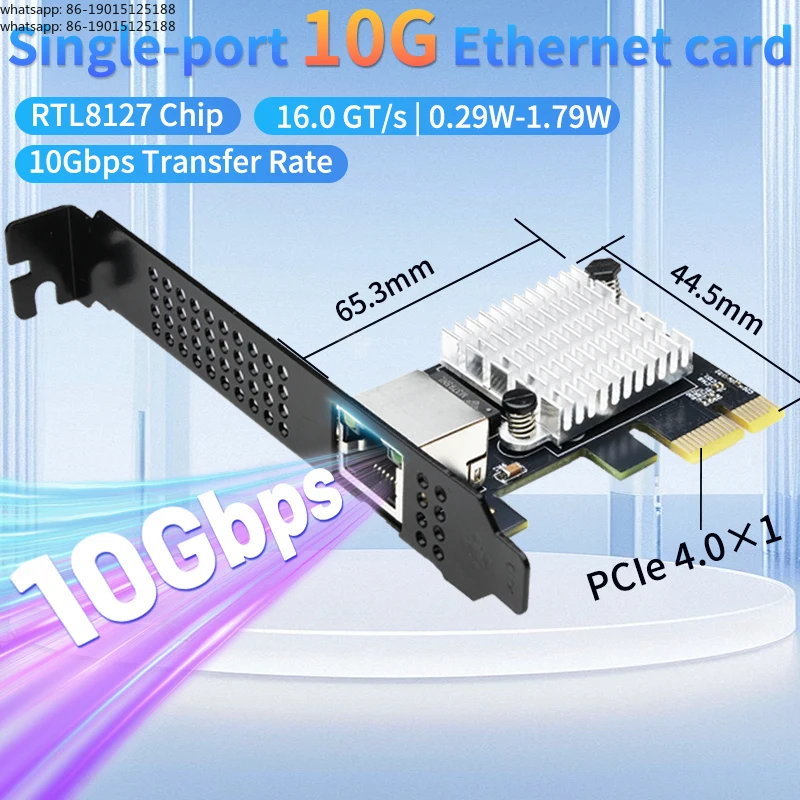 10G Ethernet Network Card 1-Port PCIe 4.0 X1 Realtek8127(PXE) Multi-Gigabit Network Speeds 10G RJ45 Lan Card